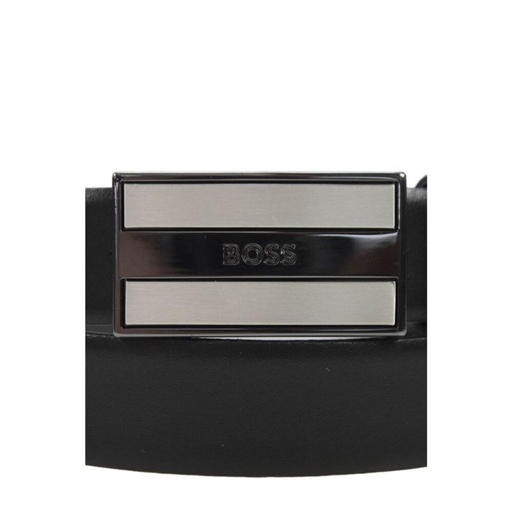 BOSS Mens Leather Square Buckle Belt Black Size 34 - Picture 2 of 5